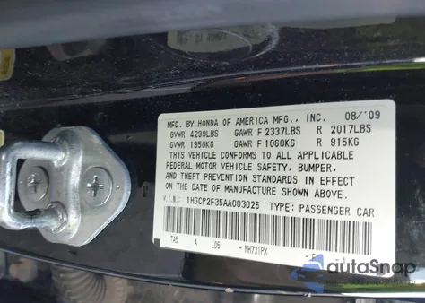 2010 Honda Accord 2.4 Lx from USA, damaged, VIN 1HGCP2F35AA003026